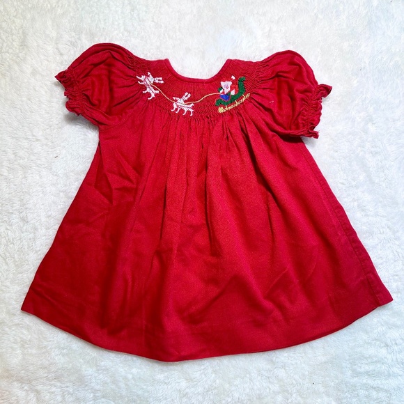 Silly Goose Other - Silly Goose Hand Smocked Dress Santa Red Corduroy 2T Excellent
